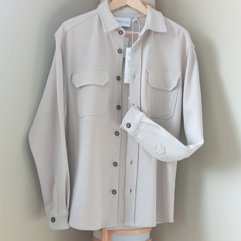 CCO 👔NWT P23" L27" Heavy Cotton Waffle Beige Button W/Pockets Fall Jacket
